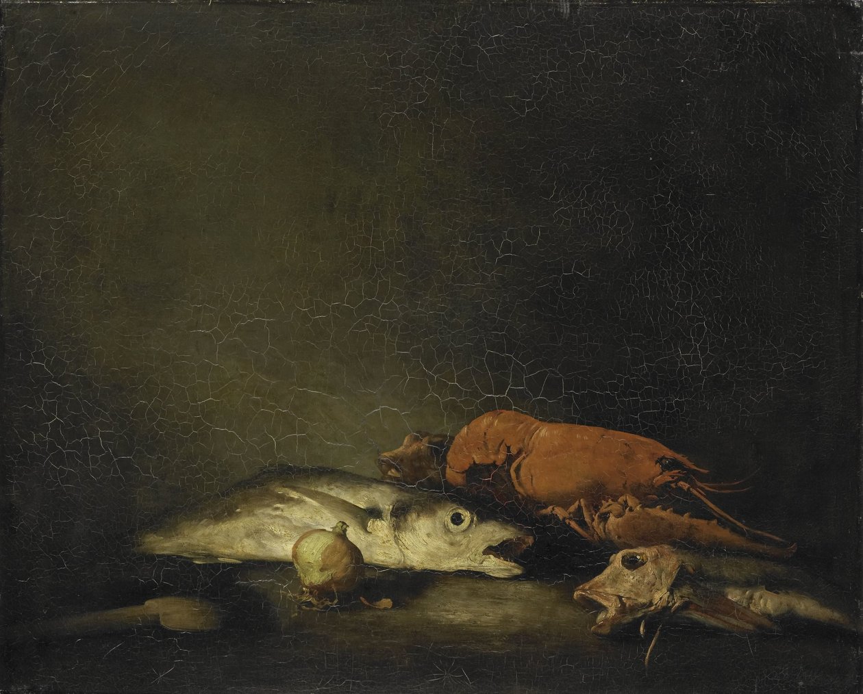 Stilleben med fisk och en hummer av Théodule Augustin Ribot