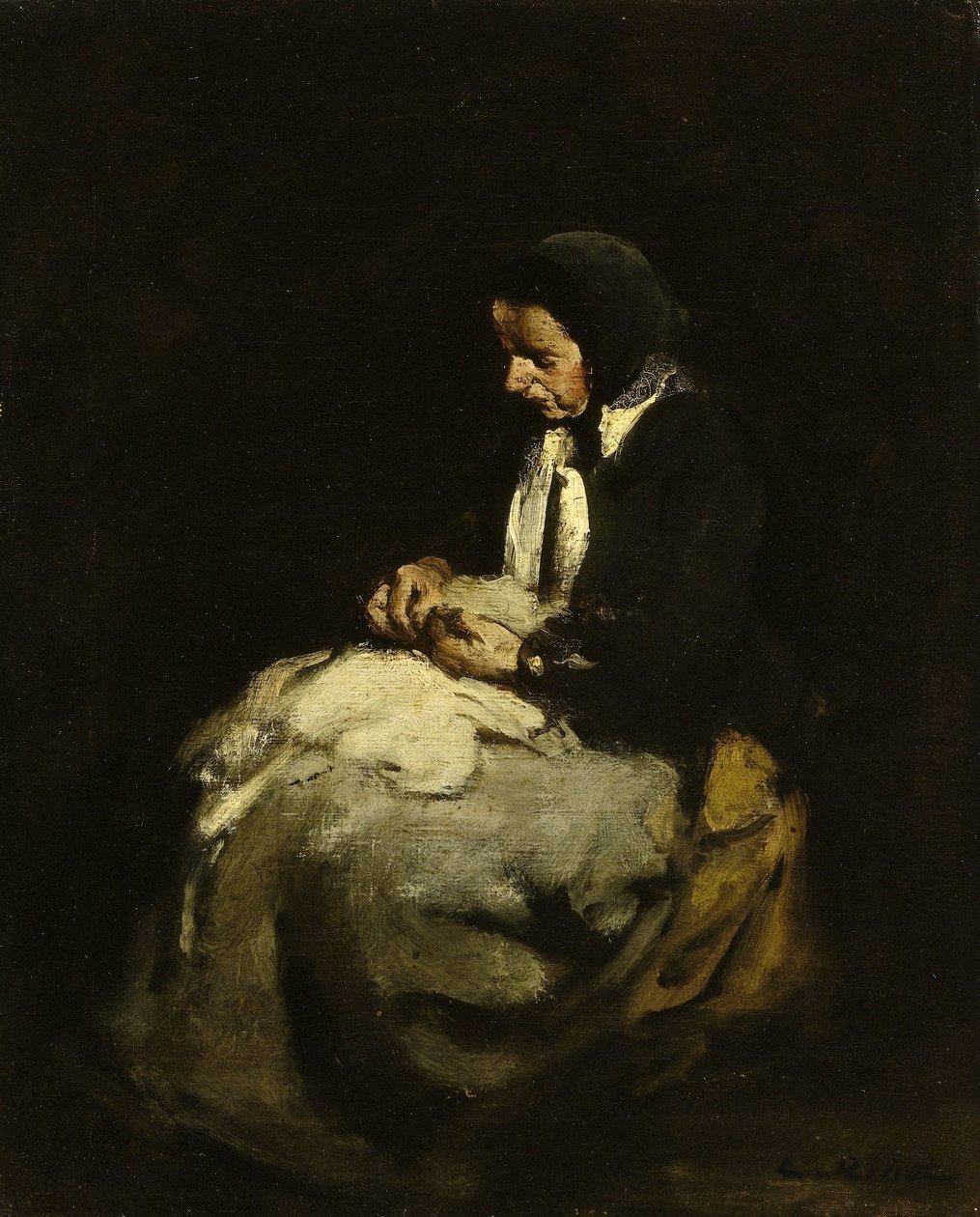 Kvinna som syr av Théodule Augustin Ribot