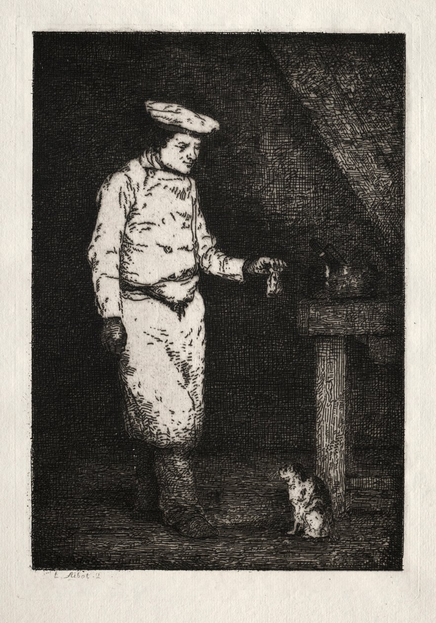 Kattens lunch. av Auguste Theodule Ribot