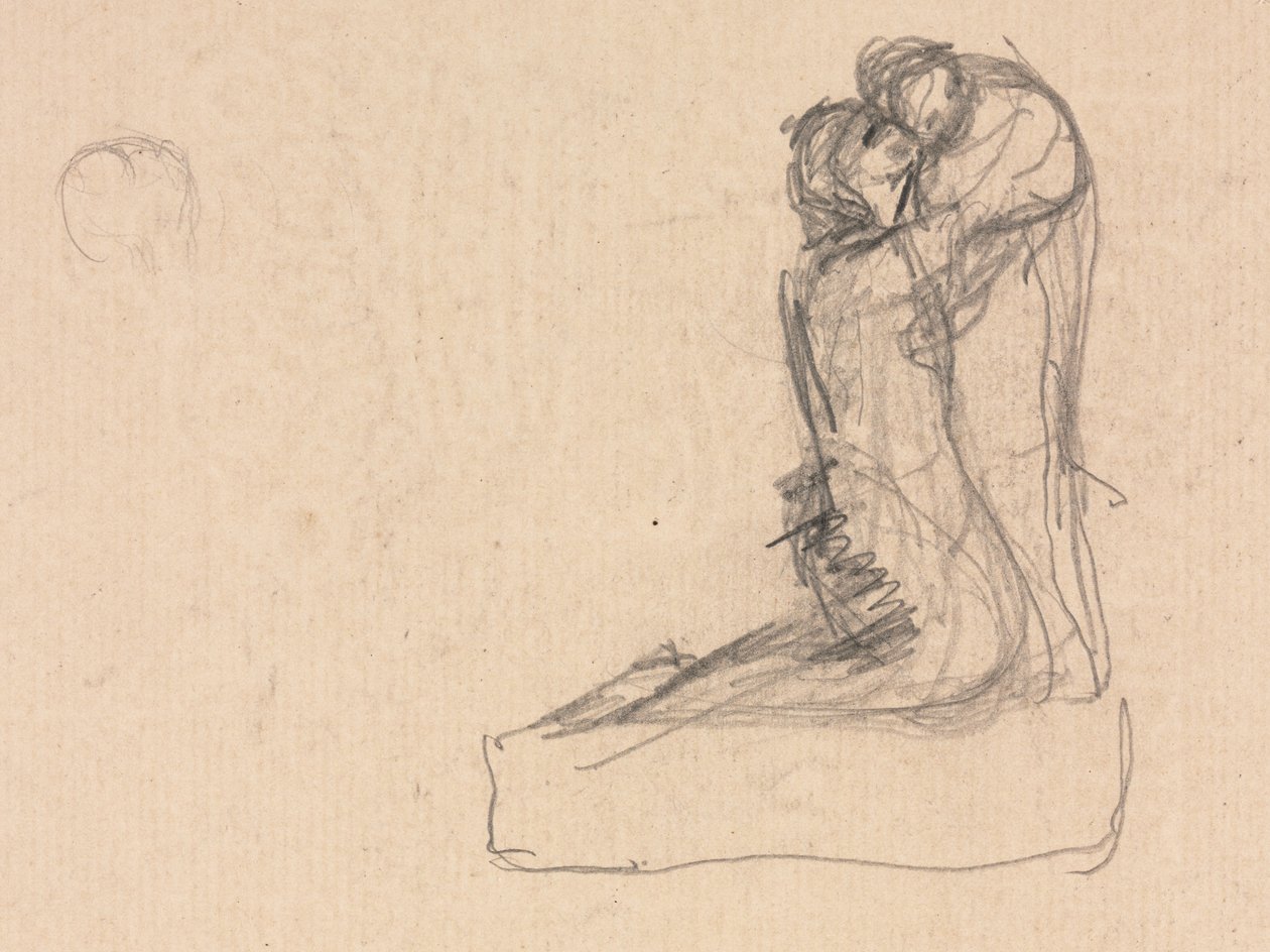 Skiss av två figurer som omfamnar verso. av Auguste Theodule Ribot