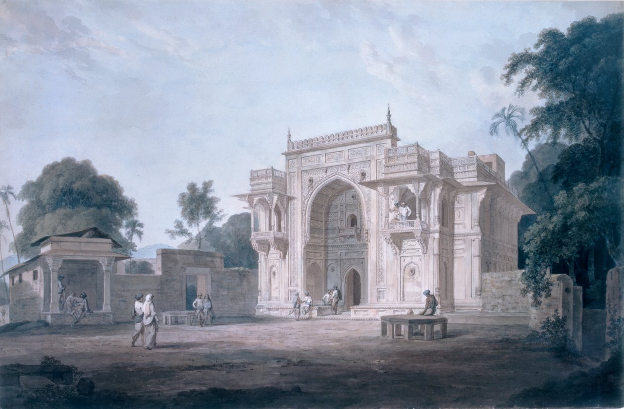 Port som leder till en moské, Chunargarh, Uttar Pradesh (färgad akvatint) av Thomas und William Daniell