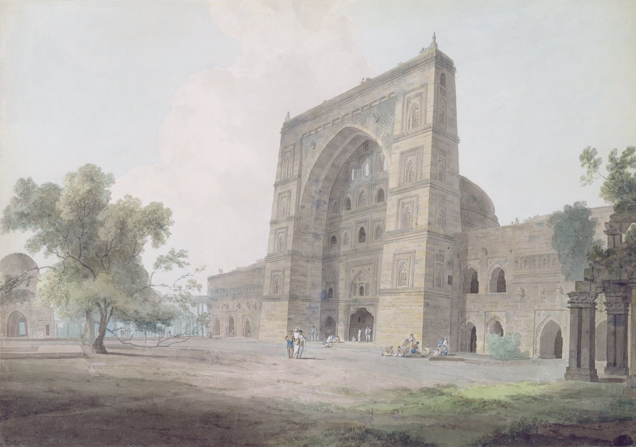 Huvudingången till Jami-moskén, Jaunpur, 1789 (wc över grafit på vävt papper) av Thomas und William Daniell