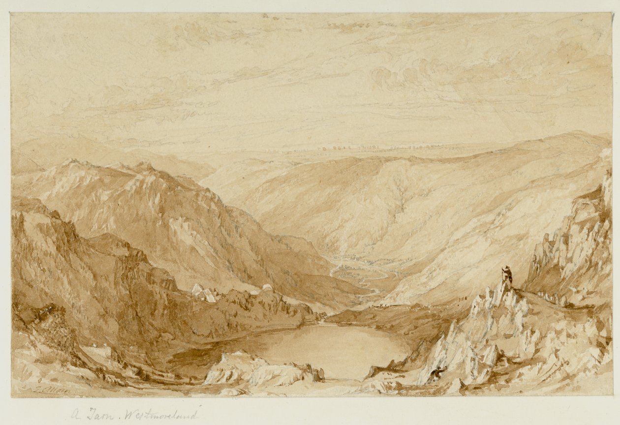 A Tarn, Westmorland (Small Water Tarn from Nanbield, Looking into Mardale) (penna och akvarell (sepia) på papper) av Thomas Allom