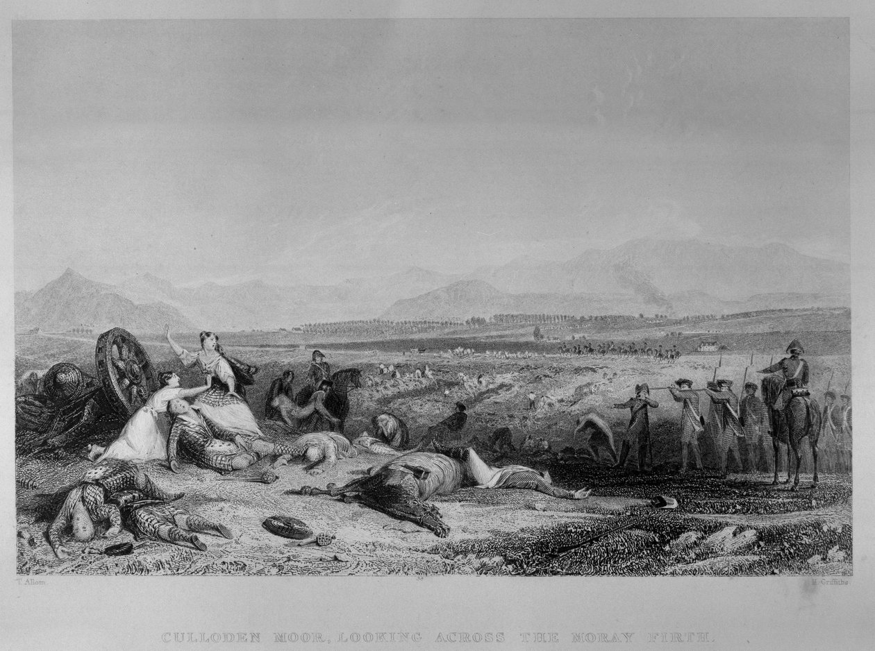 Culloden Moor, tittar över Moray Firth, 1746, graverad av H. Griffiths, ca 1830 av Thomas Allom