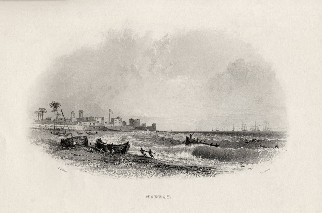 Madras, Indien, graverad av Charles Cousen (1815-89) av Thomas Allom