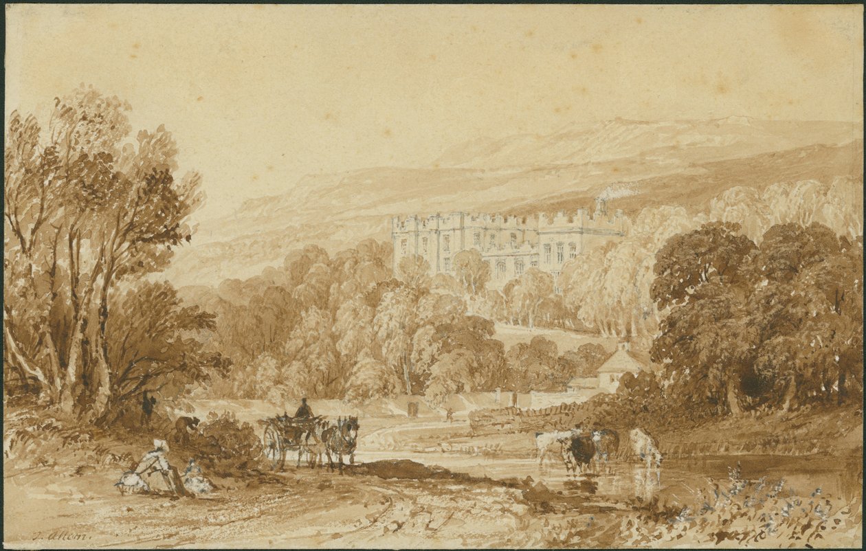 Stanhope Castle, Durham (penna och tvätt på vävt papper) av Thomas Allom