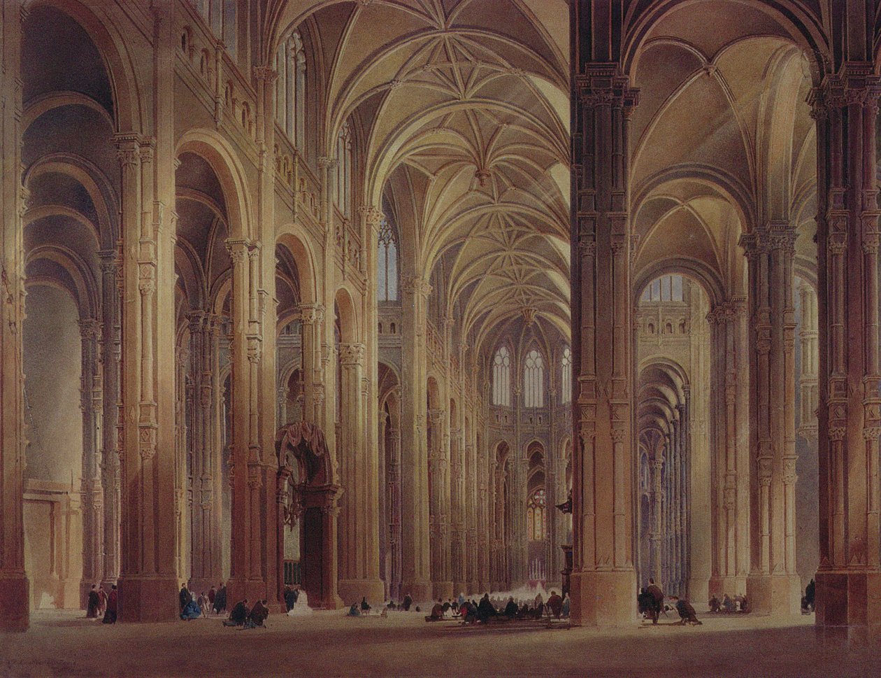 Det inre av St. Eustache, Paris, 1800-talet av Thomas Allom