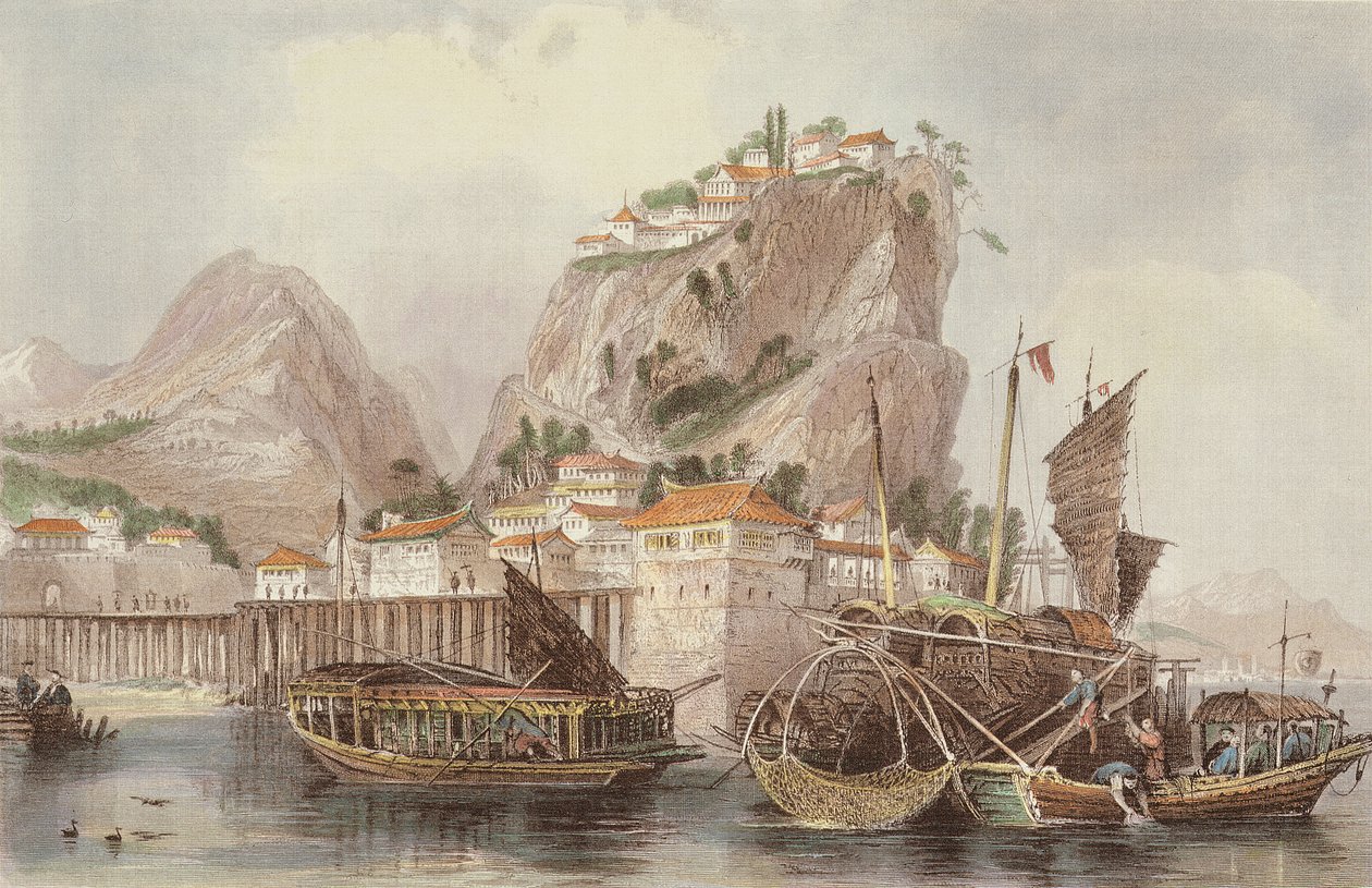 The Mouth of the River Chin-Keang, från "China in a Series of Views" av George Newenham Wright (ca 1790-1877) 1843 av Thomas Allom