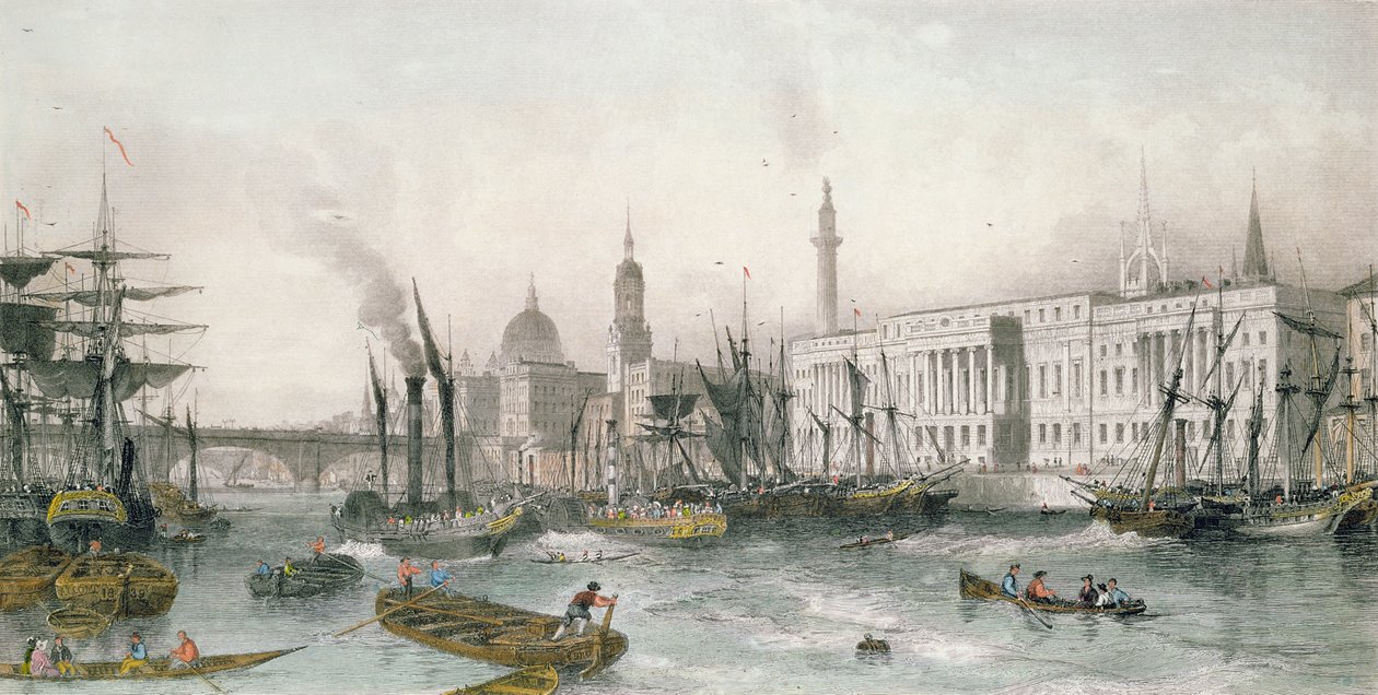The Port of London (färggravyr) av Thomas Allom