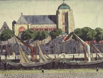 Kyrkan och hamnen i Verre av Thomas Austen Brown