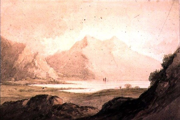 Snowdon, med Llanberis Lake (wc på papper) av Thomas Barker of Bath