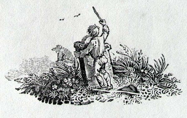 A Boy by a Tombstone från History of British Birds and Quadrupeds av Thomas Bewick