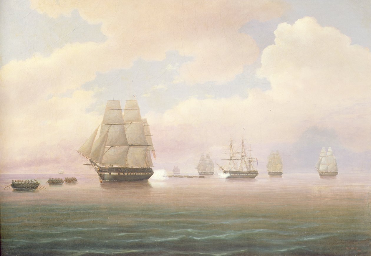 Flykten från den amerikanska fregatten Constitution, 1838 av Thomas Birch