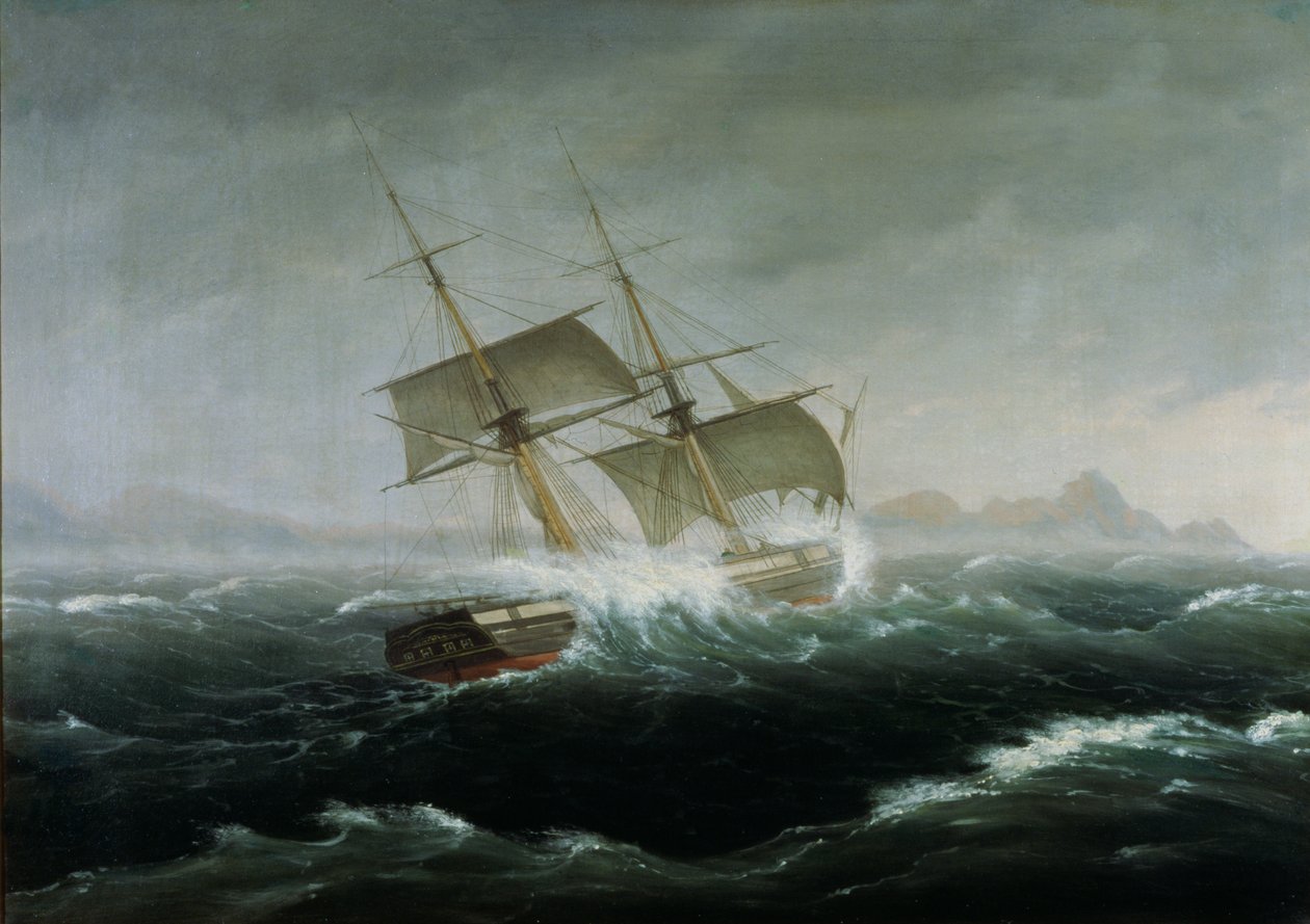 Segelfartyg i ett tungt hav av Thomas Birch