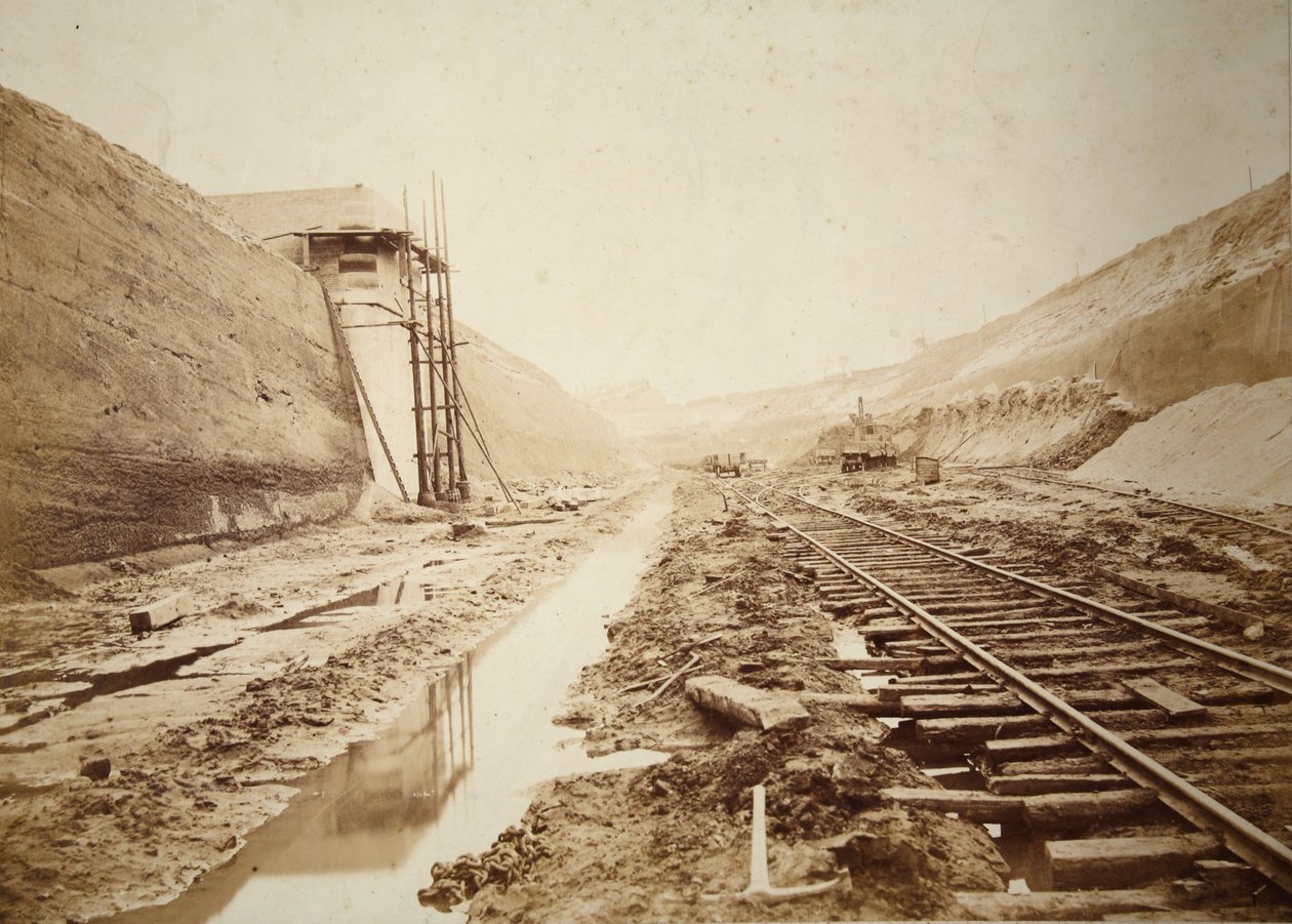 Walton Cutting, visar bryggor för swing Bridge och ingången till Warrington Docks (sepiafoto) av Thomas Birtles