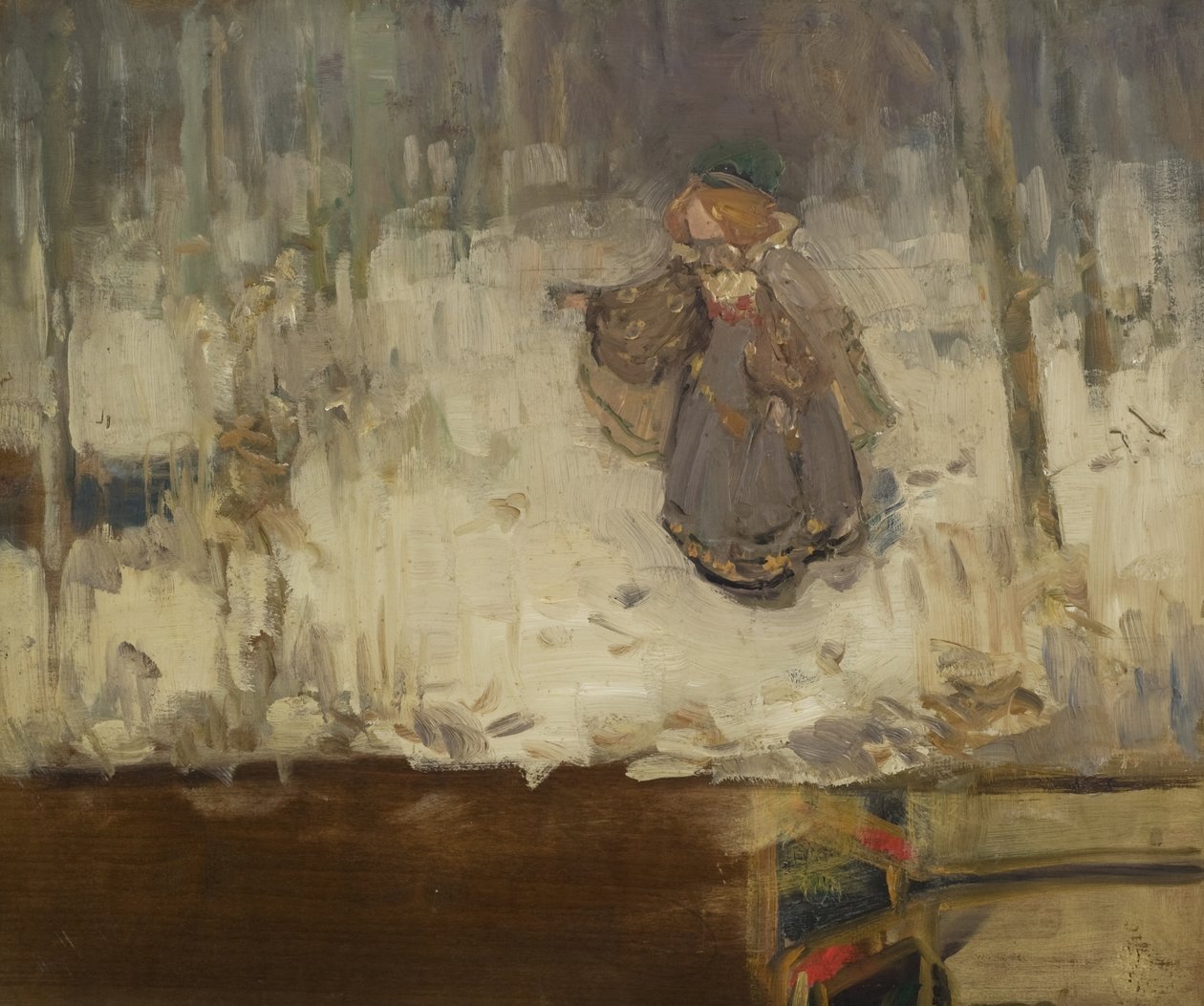 En rödhårig flicka i grå klänning i ett trä, 1886 av Thomas Blacklock