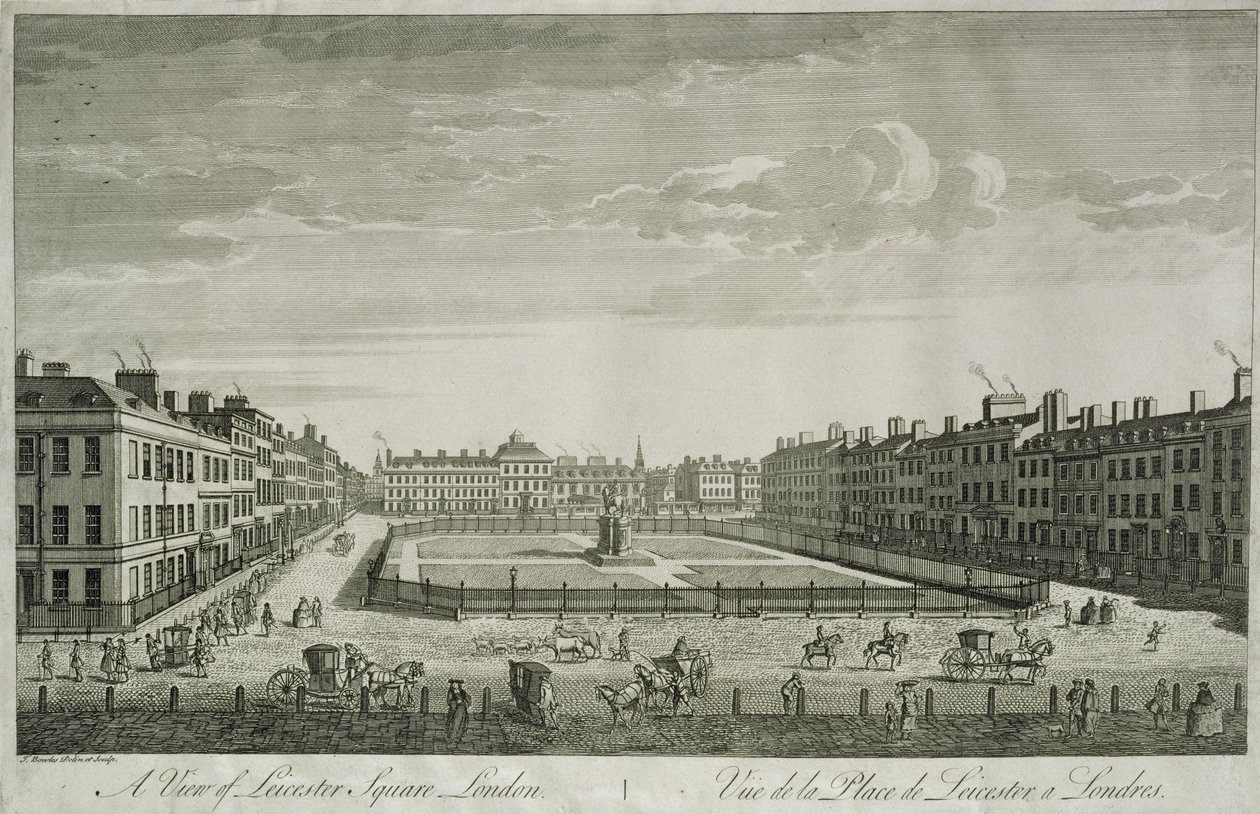 Vy över Leicester Square, 1753 av Thomas Bowles