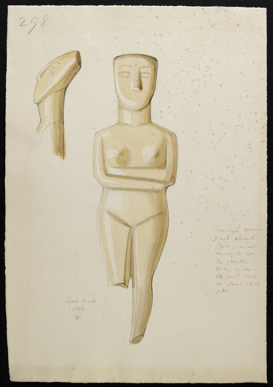 Ritning av en kykladisk marmorfigur, Syros 1809 (wc på papper) av Thomas Burgon