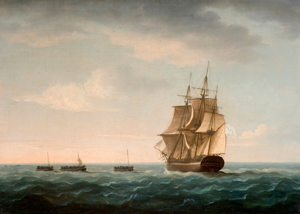 Räddning av väktarens besättning av ett franskt handelsfartyg, 2 januari 1790 av Thomas Buttersworth