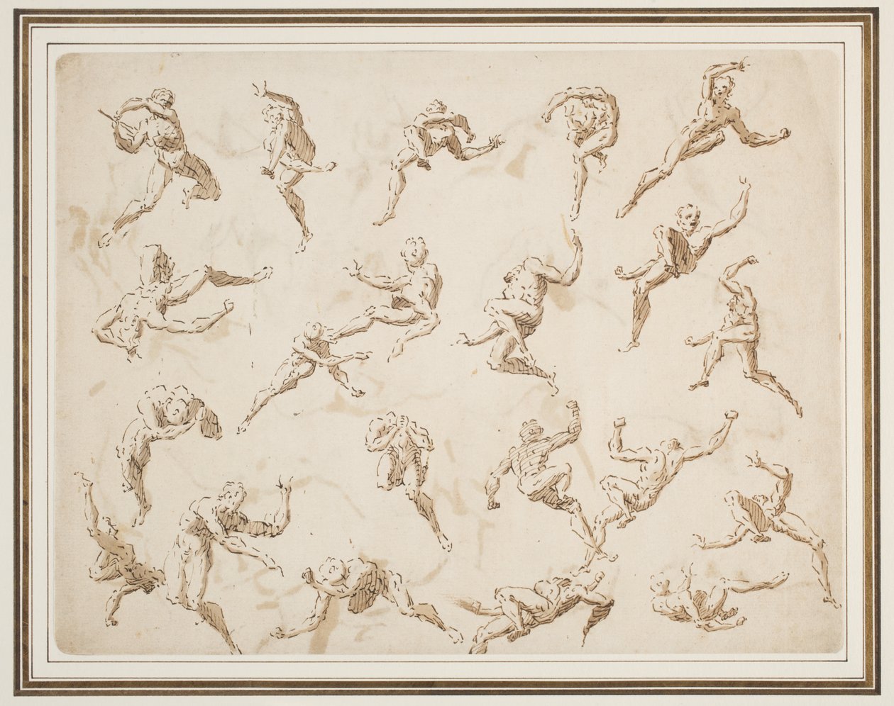 Sheet Of Figure Studies (brunt bläck applicerat med penna med tvätt på krämlagt papper) av Thomas Carwitham