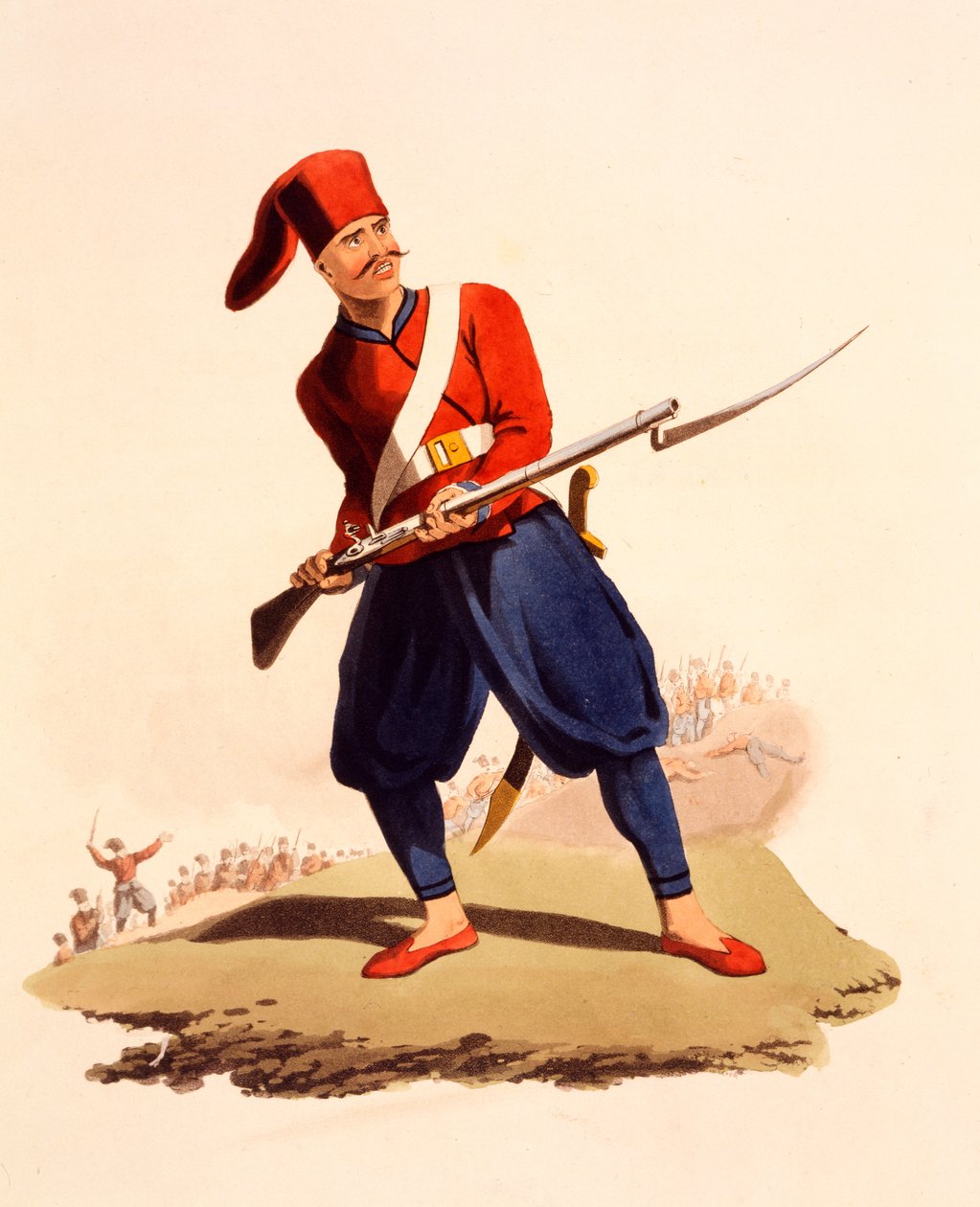 Officer of European Infantry of Ottoman Army, från "The Military Costume of Turkey", publicerad 1818 (handfärgad akvatint) av Thomas Charles Wageman