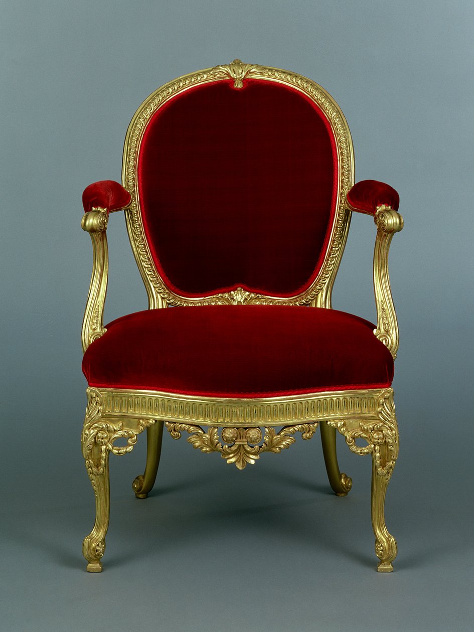 George III Fåtölj, ca 1770 (förgyllt trä med klädsel) av Thomas Chippendale