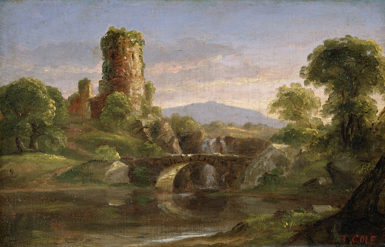 Slott och flod av Thomas Cole