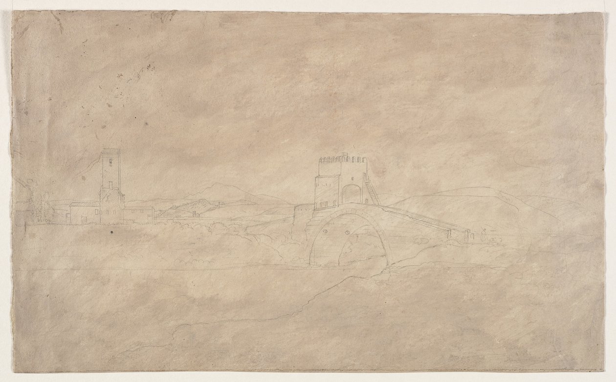 Befäst bro över floden av Thomas Cole