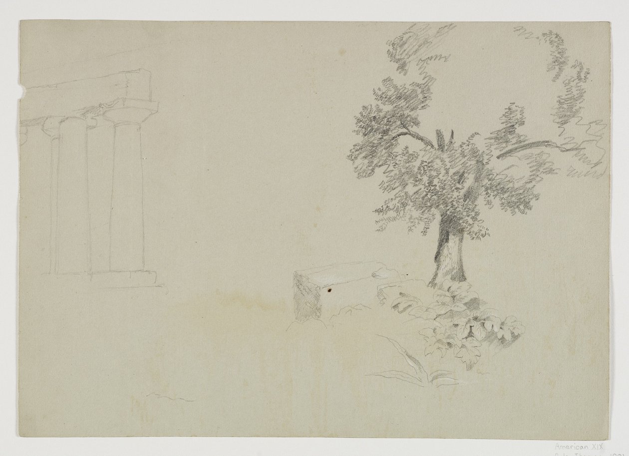 Girgenti, Sicilien, 1842 (penna förhöjd med vit krita på papper) av Thomas Cole