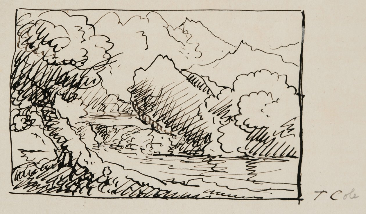 Landscape Sketch, 1841 (penna & svart bläck på krämvävt papper) av Thomas Cole