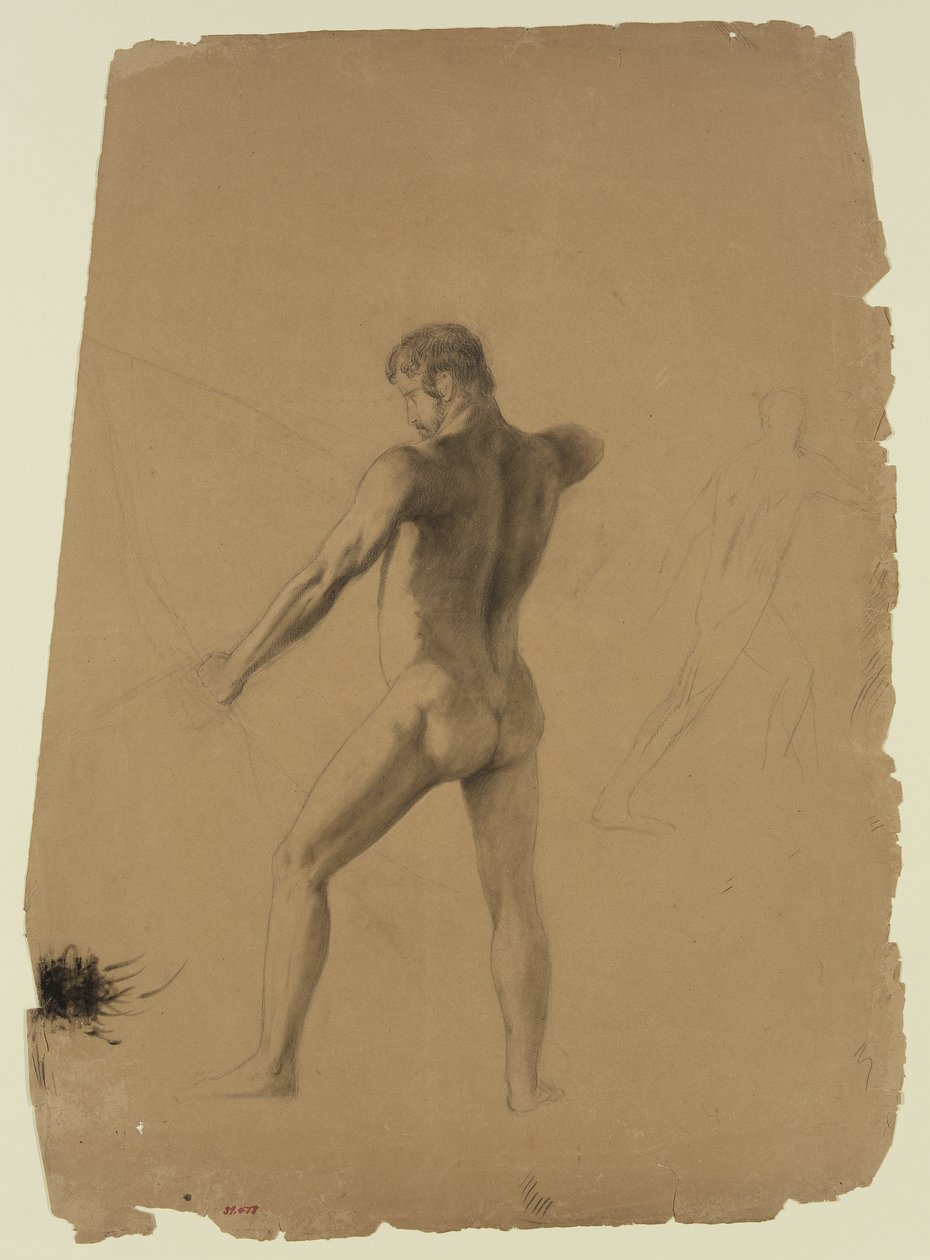 Naken hane med pilbåge (kritor på papper) av Thomas Cole