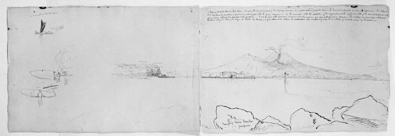 Panorama över Neapelbukten, ca 1832 (penna och bläck över blyerts på papper) av Thomas Cole