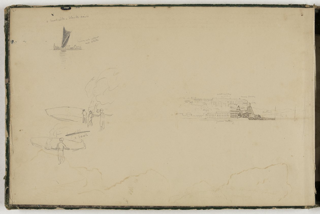 Panorama över Neapelbukten, ca 1832 (penna och brunt bläck över grafitblyerts på naturvitt papper) av Thomas Cole