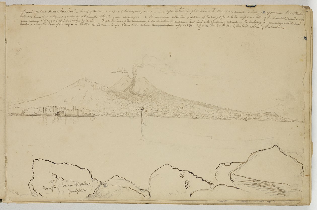 Panorama över Neapelbukten, ca 1832 (penna och brunt bläck över grafitblyerts på naturvitt papper) av Thomas Cole