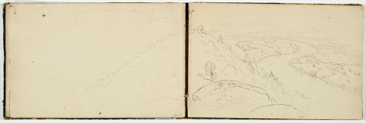 Panorama över Oxbow på Connecticut River sett från Mount Holyoke, ca 1833 (grafitpenna på vävt papper) av Thomas Cole