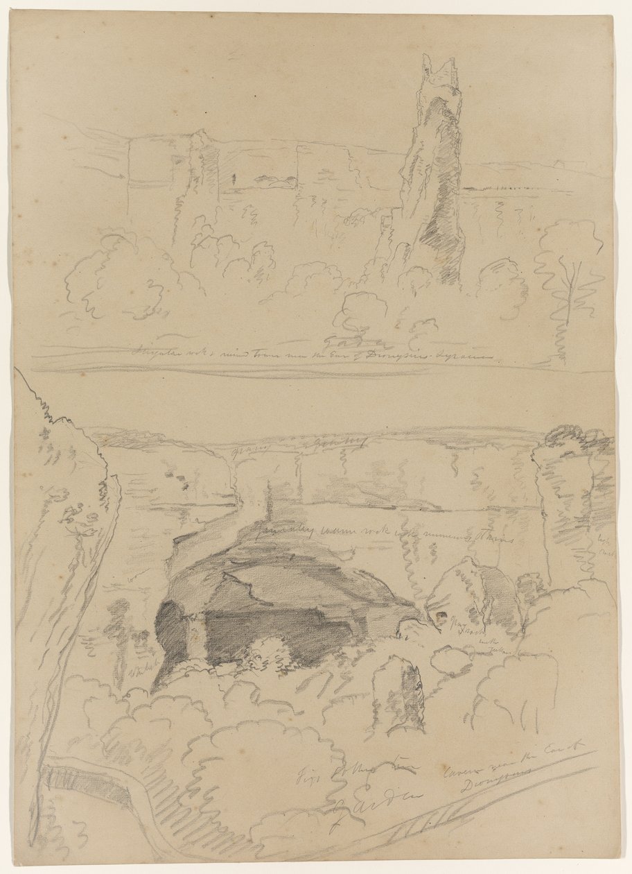 Sten, tornruiner och grotta nära Dionysos öra, Syrakusa, Sicilien, 1842 av Thomas Cole