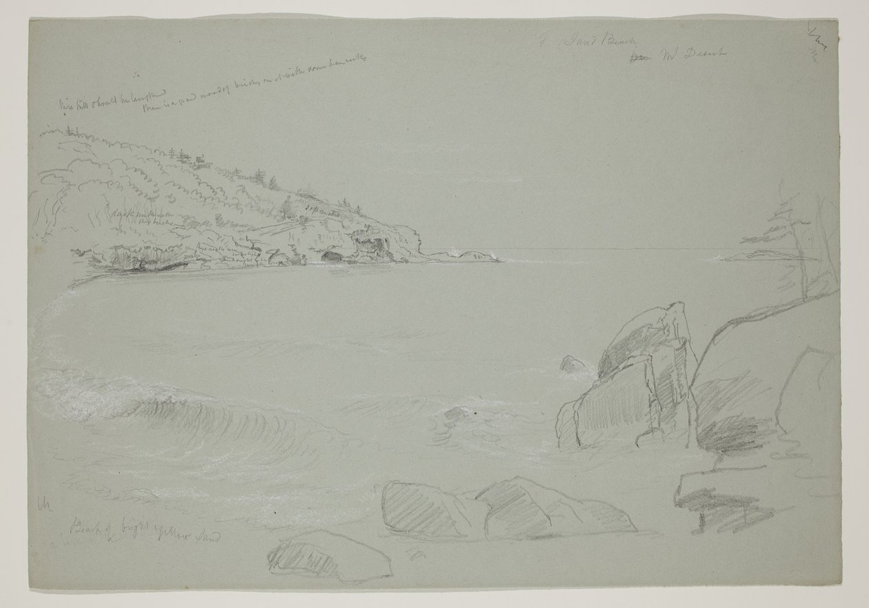 Sand Beach, Mount Desert, 1844 (penna med vit krita på papper) av Thomas Cole