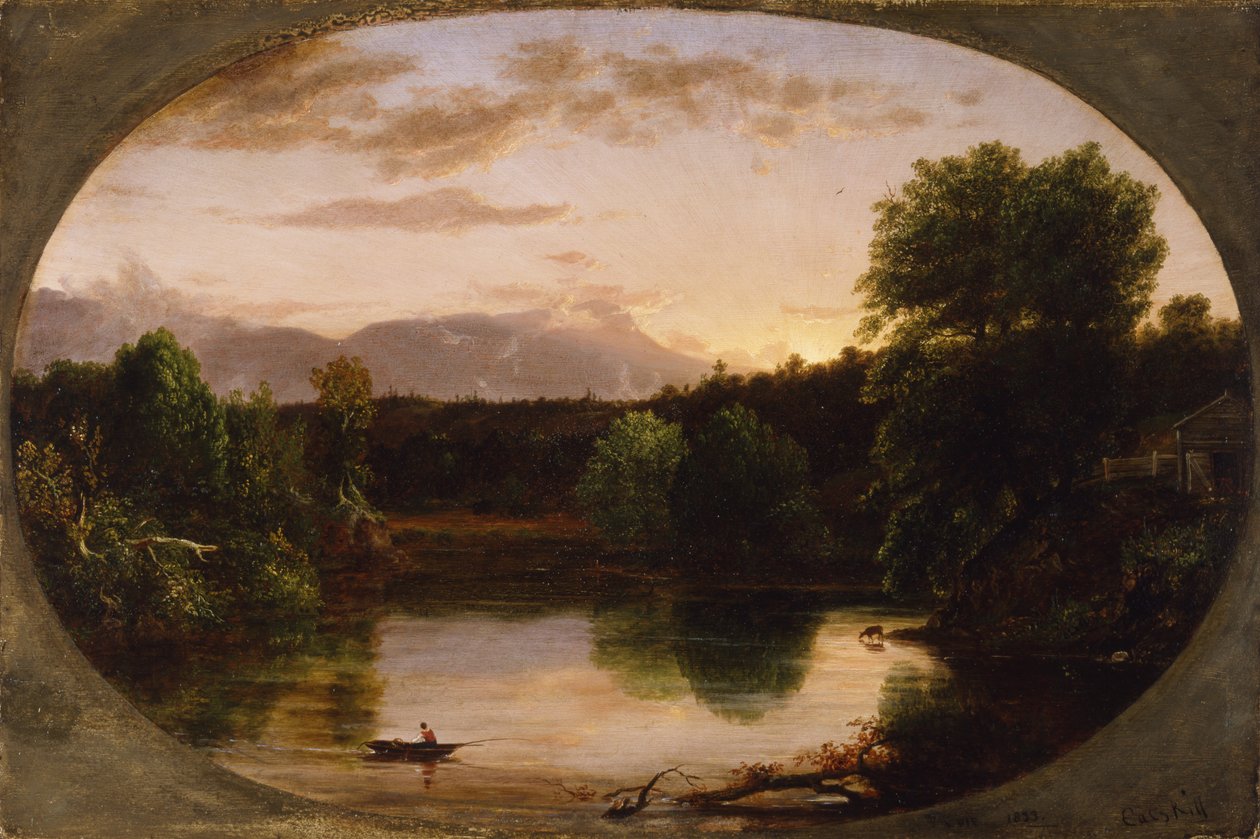 Solnedgång, utsikt över Catskill Creek, 1833 av Thomas Cole