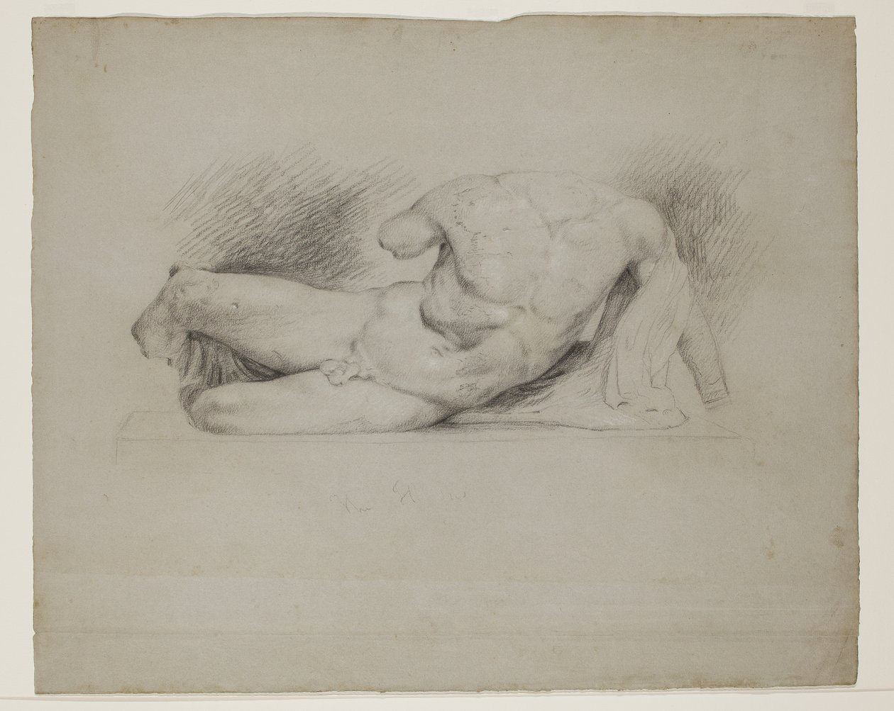 Ilissus, från Parthenon West Pediment, 1829 eller 1830 (svart krita förhöjd med vit krita på gråblått vävt papper) av Thomas Cole