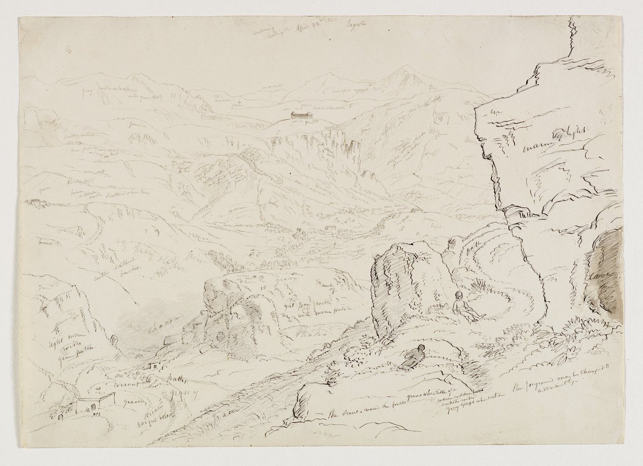 The Vale and Temple of Segesta, Sicilien, 1842 (penna och bläck med penna på papper) av Thomas Cole