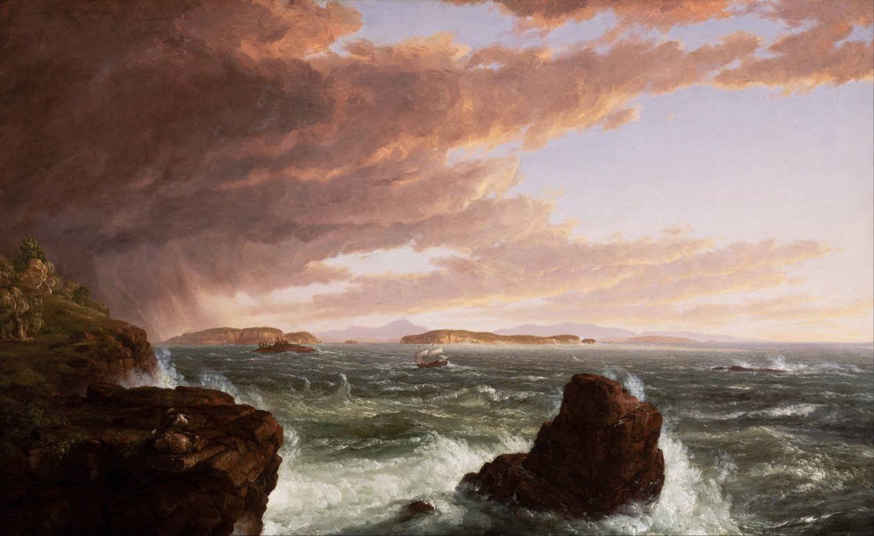 Utsikt över Frenchmans Bay från Mount Desert Island, After a Squall av Thomas Cole