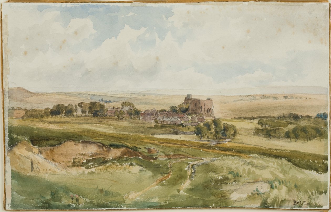 Bowes Castle, Yorkshire (penna och akvarell ombord) av Thomas Collier