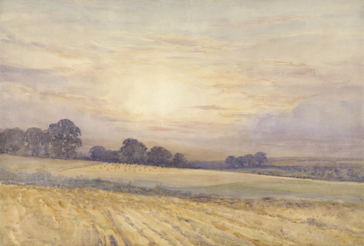 Landskap vid solnedgången, ca 1891 (wc på papper) av Thomas Collier