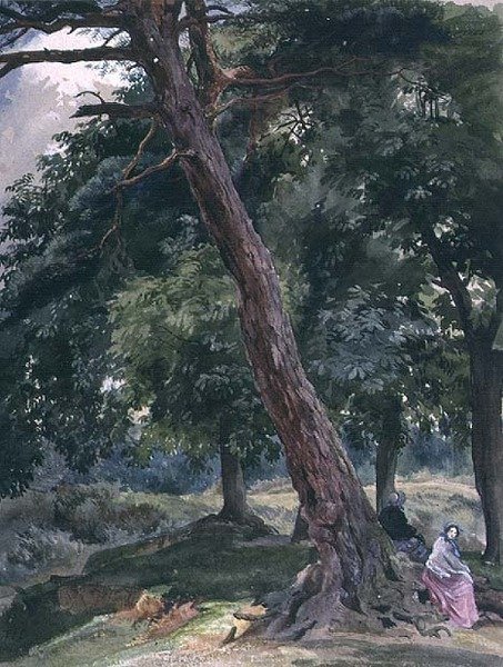 Landskap med träd och figurer av Thomas Collier
