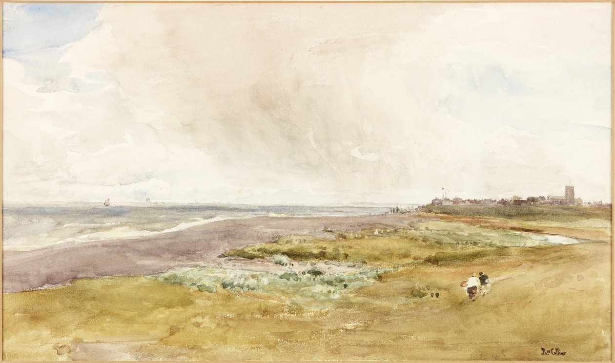 Southwold from the Beach (akvarell och skrapa ut ombord) av Thomas Collier