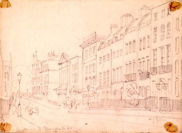 Bentinck Street, utanför Manchester Square, London, ca 1850 av Thomas Colman Dibdin