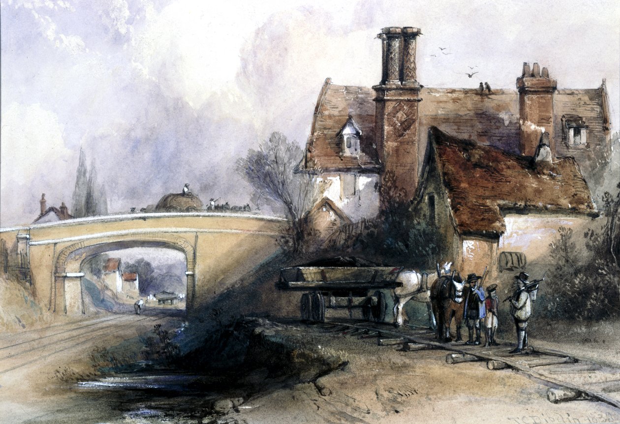 Konstruktion av Eastern Counties Railway, nära Ilford, Essex, 1838 (wc på papper) av Thomas Colman Dibdin