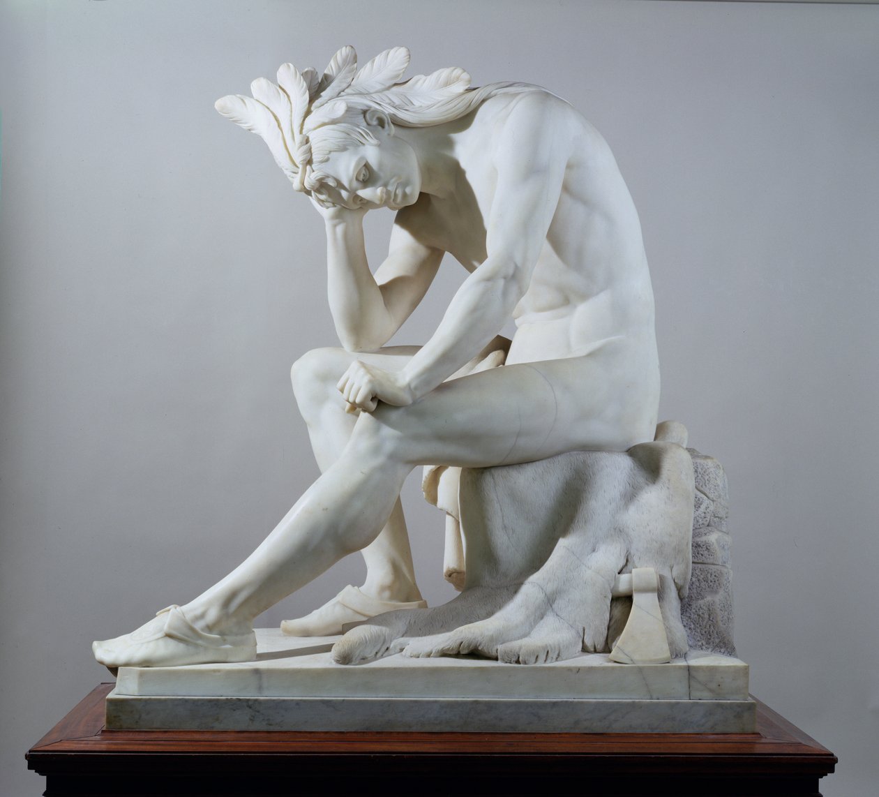 The Indian: The Dying Chief Contemplating the Progress of Civilization, 1856 (marmor och trä) av Thomas Crawford