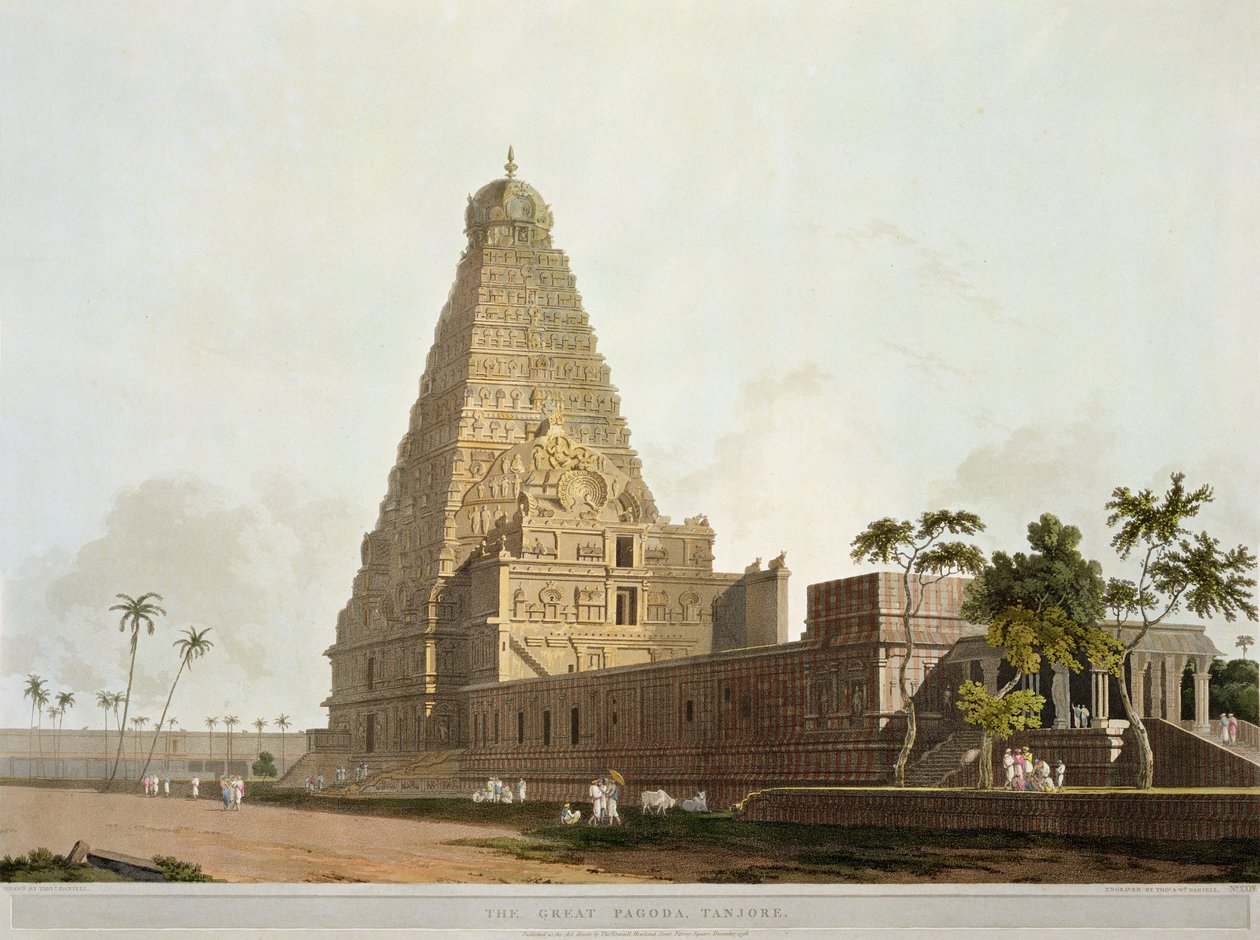 Den stora pagoden i Tanjore, tavla XXIV från "Oriental Scenery", publicerad 1798 (färgad akvatint) av Thomas Daniell
