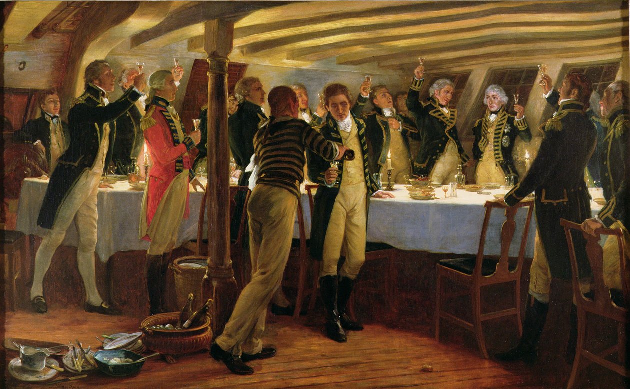 Amiral Nelson höjer en skål för segern med sina officerare natten före slaget vid Köpenhamn, 1 april 1801, 1898 av Thomas Davidson
